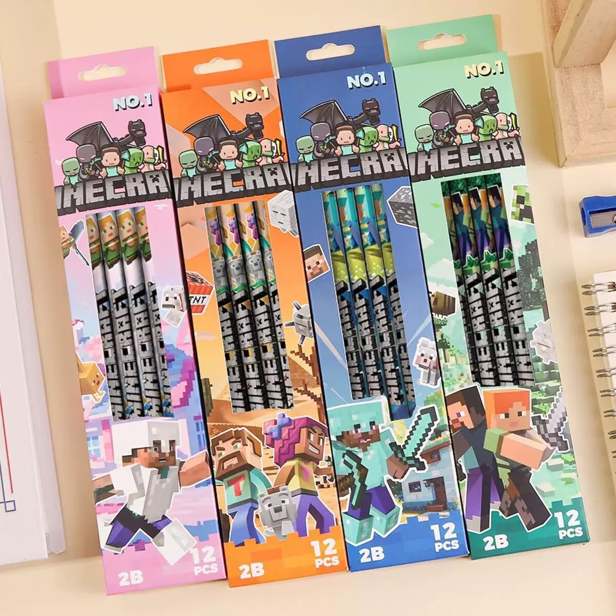 Stationery Supplier - ホット4本-12本入り 箱なし 高級感ある マインクラフト風 2B鉛筆 子供用