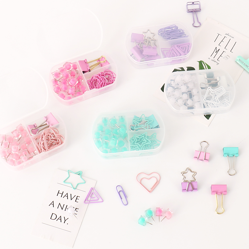 Binder Clip Assorted - チュチュ coloful バインダークリッププッシュピンペーパークリップ文房具コンビネーションセット画鋲クリップ H0300