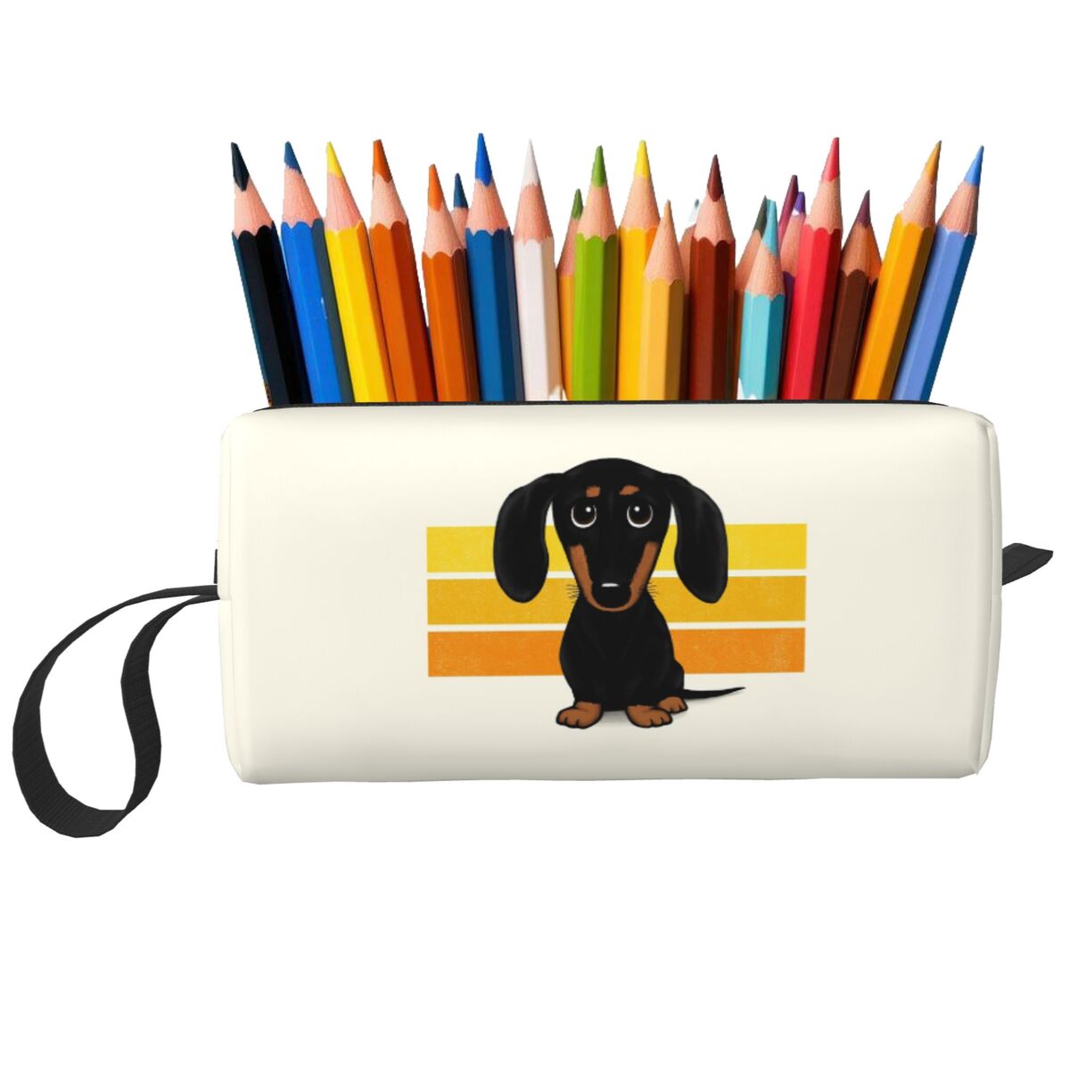 Tan Stationery & Office Supply - かわいい黒と茶色の滑らかなコーティングが施されたダックスフントの漫画風犬柄ペンケース、ペンボックス、鉛筆バッグ、文房具、女性用化粧ポーチ
