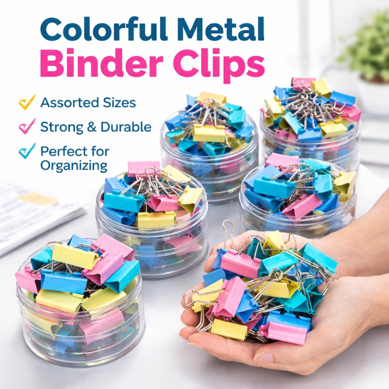 40個入り/セット 長いカラフルな金属製バインダークリップ、 - Binder Clip Assorted のレビューと価格