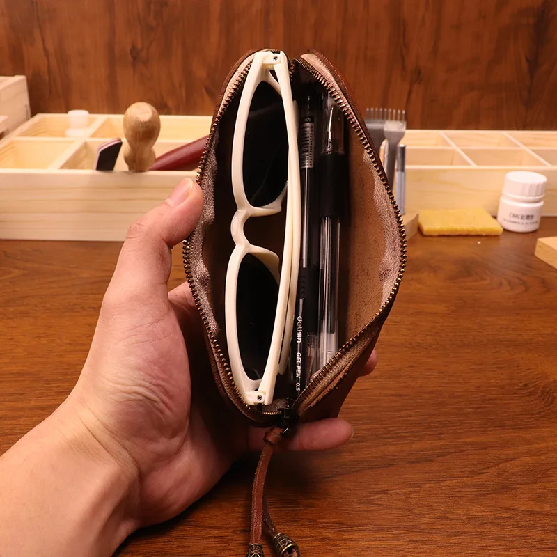 一層目牛革ペンシルケース メンズ レトロ 手磨き加工 オール - Tan Stationery & Office Supply のレビューと価格